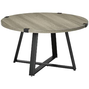 30.75 in. Light Gray Round Wood Coffee Table with Steel Legs