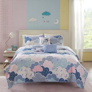 Bliss 4-Piece Blue Twin Cotton Reversible Coverlet Set