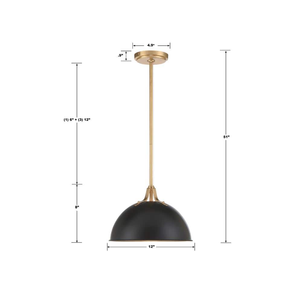 Matte Black and Antique Gold Mini Dome Pendant Light