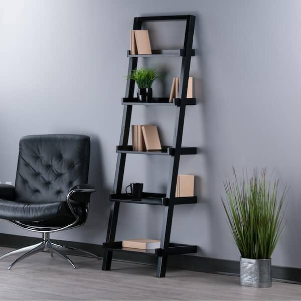 Winsome Wood Bailey Black 5-Shelf Ladder Bookcase Winsome Wood Bailey Black 5-Shelf Ladder Bookcase