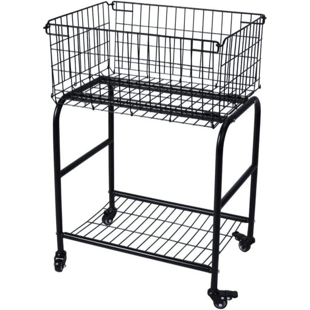 15.35 in. Black Freestanding Laundry Basket Organizer with Storage and Whee