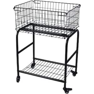 15.35 in. Black Freestanding Laundry Basket Organizer with Storage and Wheels