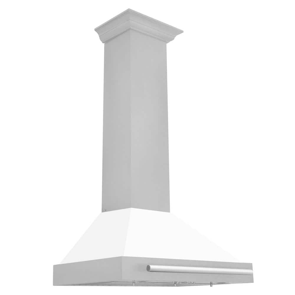 30 in. Convertible Satin Stainless Steel Wall Mount Range Hood with White Matte Shell and Stainless Steel Handle