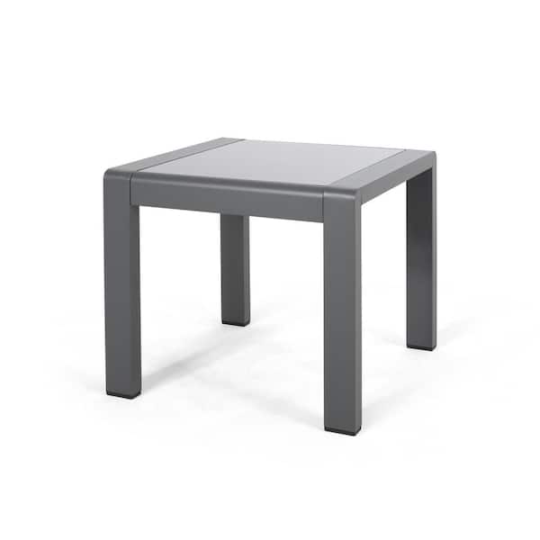 Zeus & Ruta 18 in. H Gray Square Metal Outdoor Patio Side Table for Outdoors, Garden, Lawn, Backyard