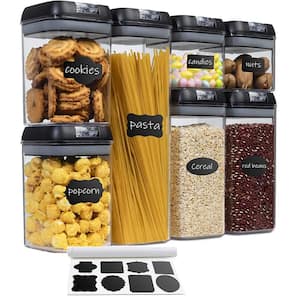 7-piece Plastic Stackable Airtight Food Storage Container Set - Black