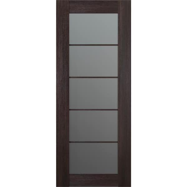 Belldinni Vona 5-Lite 36 in. x 84 in. No Bore Solid Core Veralinga Oak Wood and Frosted Glass Composite Interior Door Slab