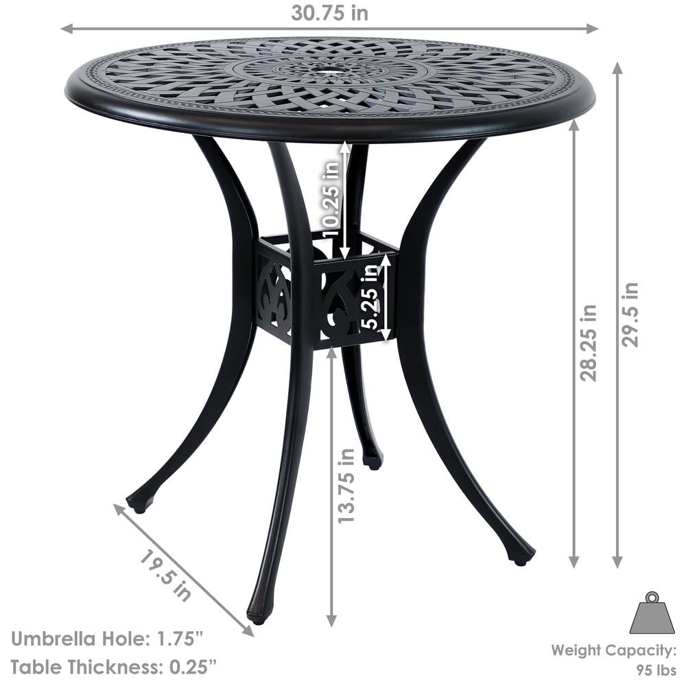 Sigonella 30.75" Black Cast Aluminum Round Outdoor Patio Table