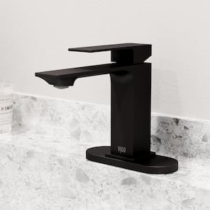 Dunn Single-Handle Single Hole Bathroom Faucet with Deck Plate in Matte Black