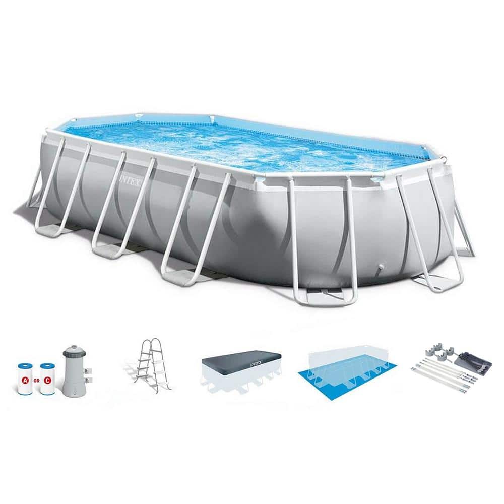 Intex 20 ft. x 10 in. x 48 in. Prism Frame Oval Swimming Pool Set Kit with Pump and Canopy, Gray -  26797EH+28054E