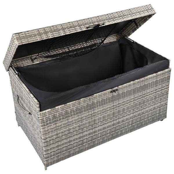 Unbranded 200 Gal. 58.7 in. W x 27.6 in. D x 33.5 in. H Outdoor Gray Wicker Deck Box, Storage Box with Wheels