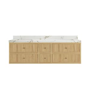 Sonoma Floating 72 in. H Double Sink Freestanding Light Natural Bath Vanity with Viola Brown Quartz Top Unassembled