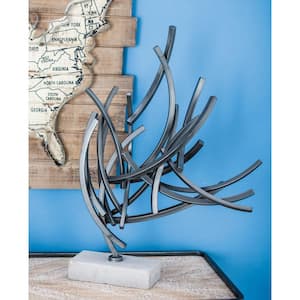 7 in. x 24 in. Gray Metal Abstract Sculpture with Marble Base