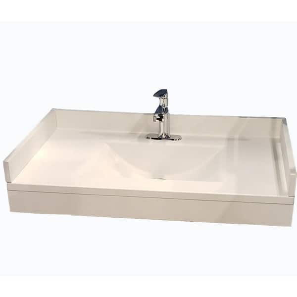Aquatic Freedomline 37 in. W x 22 in. D Solid Surface Pocket Vanity Top Kit with Sink in White
