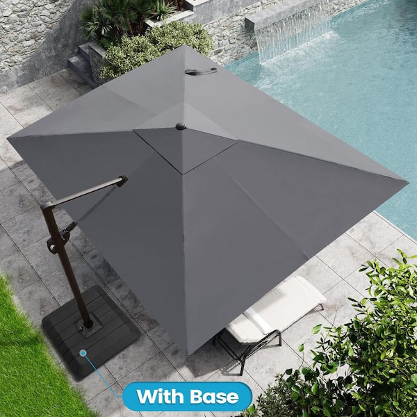 Crestlive Products 11 ft. x 9 ft. Rectangular Outdoor Cantilever Patio Umbrella in Dark Gray with 4-Piece 220 lbs. HDPE Base