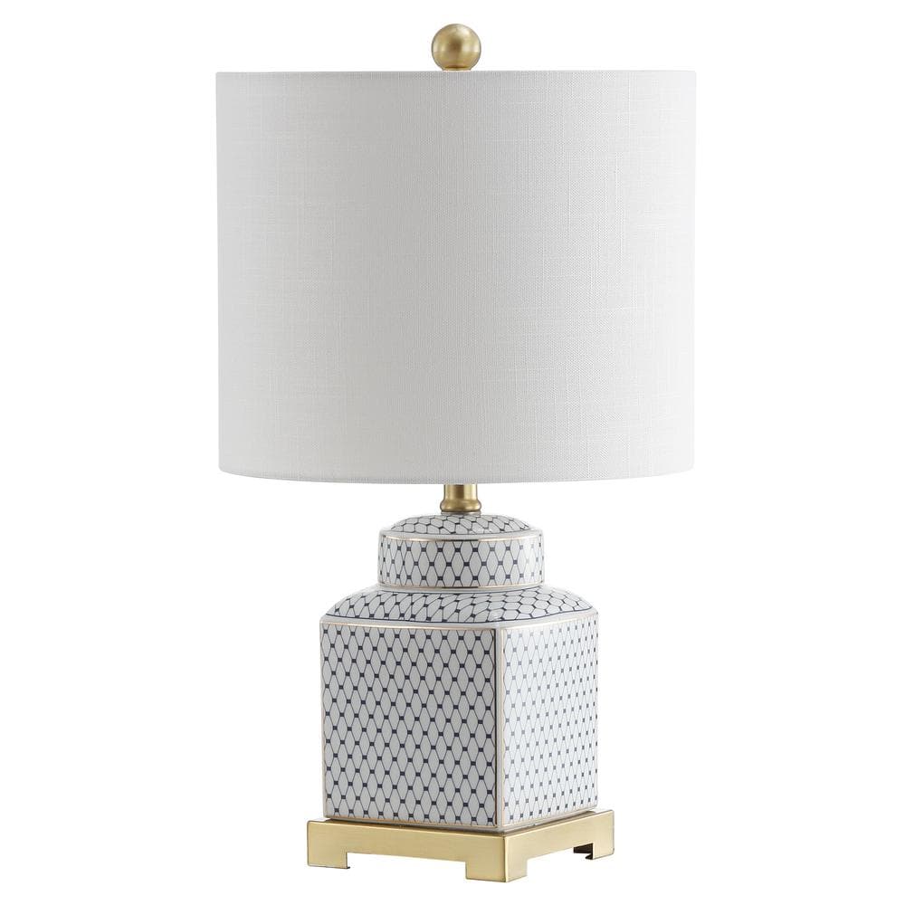 Cleo 21.5" White and Blue Ceramic Ginger Jar LED Table Lamp