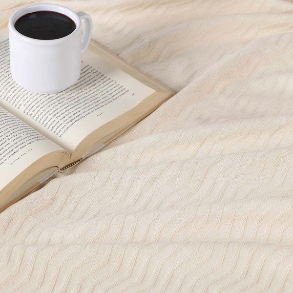 SUPERIOR Jena Ivory Cotton Textured Chevron Lightweight Woven King
