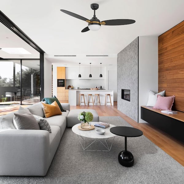 Raddix 52 in. Dimmable LED Indoor/Outdoor Black Smart Ceiling Fan with Light and Remote, Works with Alexa/Google Home