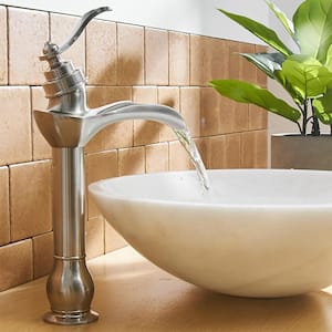 Waterfall Single Hole Single Handle Bathroom Vessel Sink Faucet with Drain Assembly in Brushed Nickel