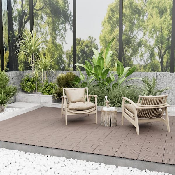 1 ft. x 1 ft. x 0.8 in. Waterproof Slat Composite Deck Tile for Patio Garden Poolside in Coffee (Pack of 20 Tiles)