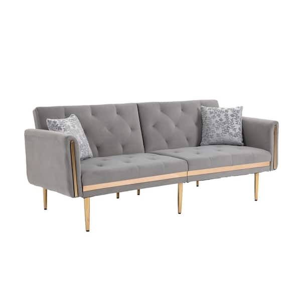 Donason 73.23 in. W Square Arm Velvet Straight Reclining Sofa in Gray