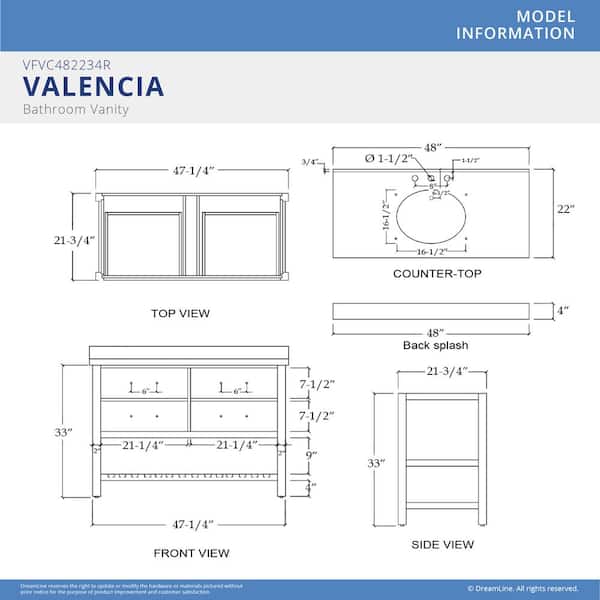 Valencia 48 in. W x 22 in. D x 34 in . H Oak Console Vanity with Rectangular Undermount Sink - Light Oak with White Top
