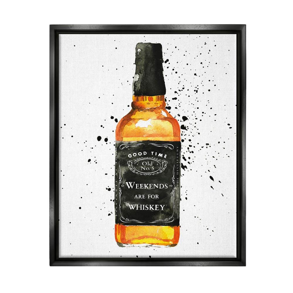 The Stupell Home Decor Collection Weekends Are For Whiskey Quote Liquor Bottle by Mercedes Lopez Charro Floater Frame Food Wall Art Print 25 in. x 31 in.