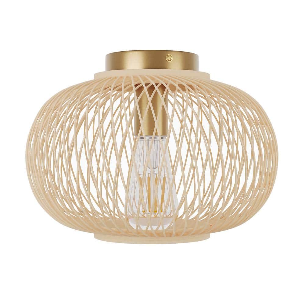 11.61 in. 1-Light Bamboo Farmhouse Rattan Flush Mount Handmade Boho Ceiling