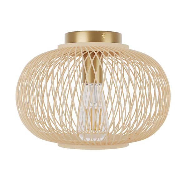 aiwen 11.61 in. 1-Light Bamboo Farmhouse Rattan Flush Mount Handmade Boho Ceiling Light Fixture