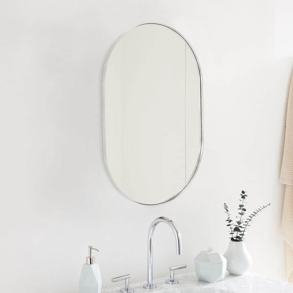 Brushed Nickel Oval Metal Bathroom Vanity Mirror