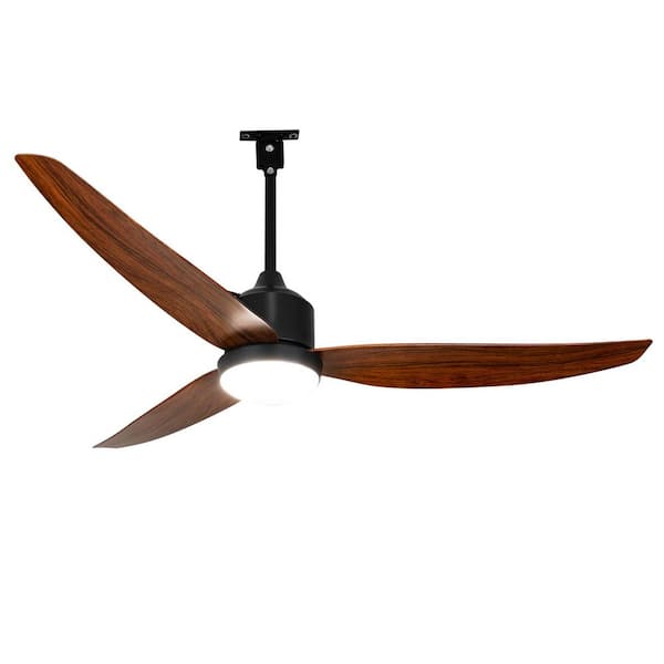 52 in. Brown Brush Walnut Downrod Mount Waterproof Standard Ceiling Fan with Light for Outdoor Dimmable Included APP