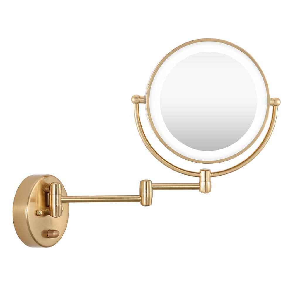 WINGBO 9 in. 1-Light Brass LED Vanity Light Bar with Round Mirror WBMR-H007-BS - The Home Depot
