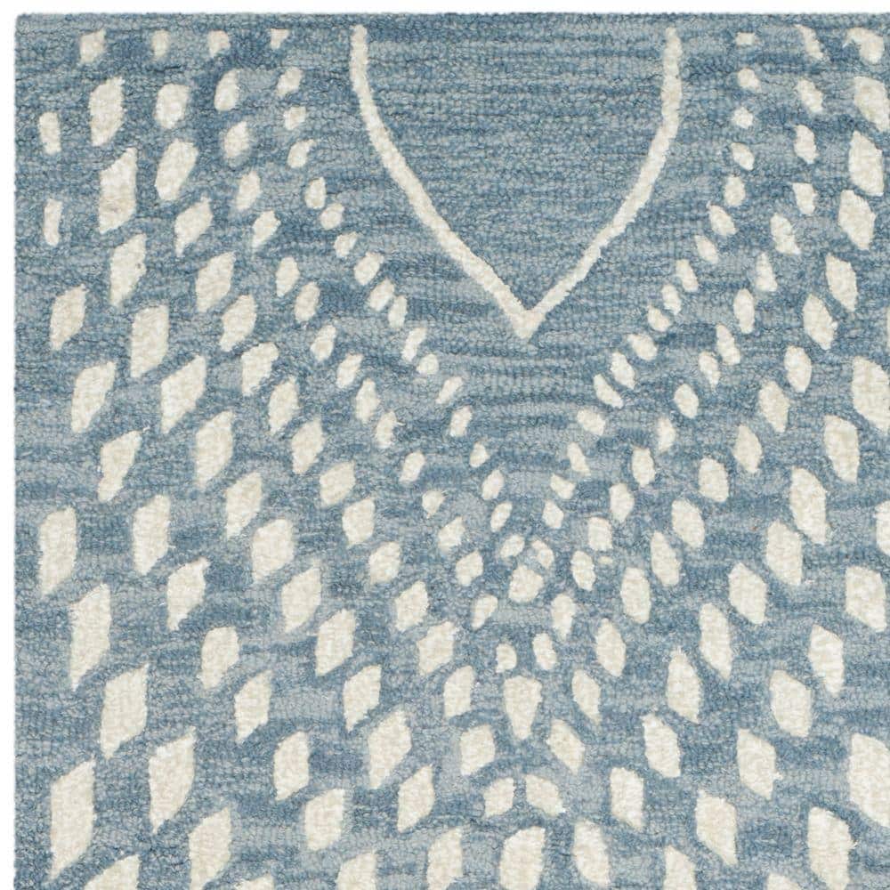 Handmade Bella Blue Ivory Floral Wool Runner Rug - 2'3" x 7'