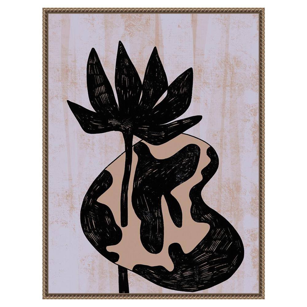 Abstract Lotus in Beaded Bronze Framed Canvas Wall Art