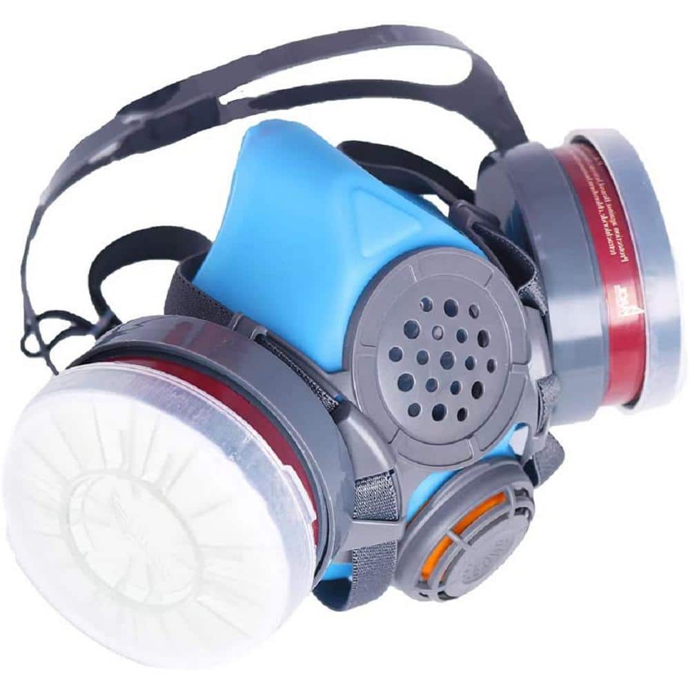 Parcil Safety Half Face Reusable Respirator and Organic Vapor Gas Mask, Blue & Grey -  T-60