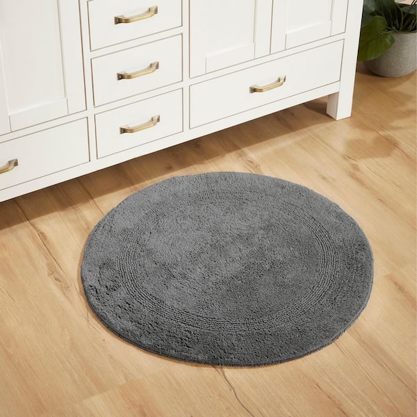 Lux Collection Grey 30 in. x 30 in. 100% Cotton Reversible Race Track Pattern Bath Rug