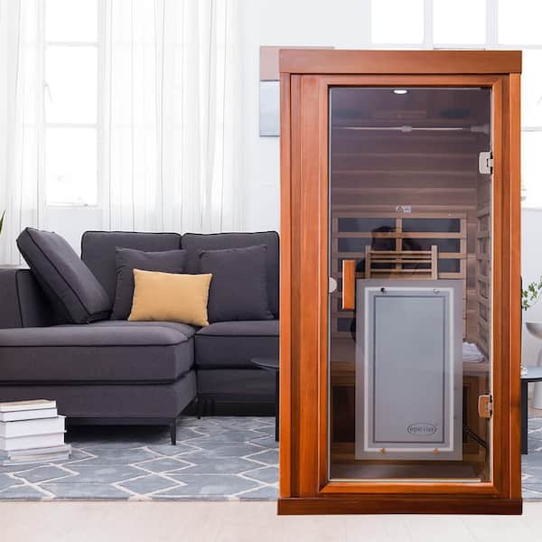1-Person Outdoor Solid Wood Infrared Sauna with LED Reading Light
