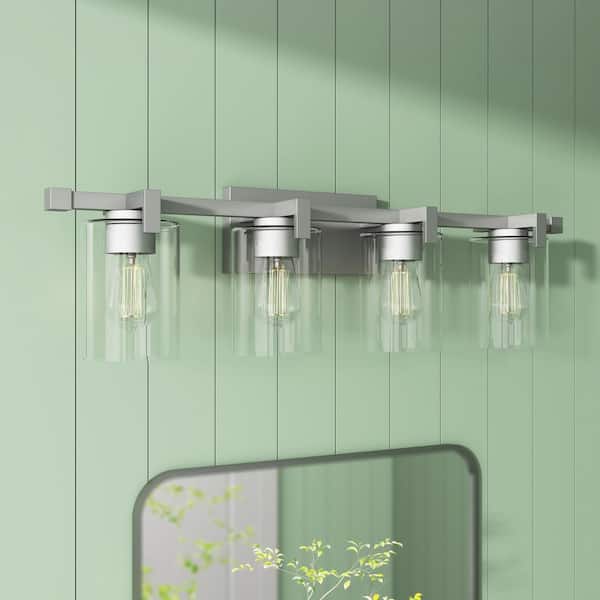 LANSEKI Salvirola 32 in. Modern 4-Light Brushed Nickel Dimmable Vanity Light with Clear Glass Shade