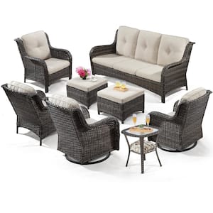 8-Piece Patio Conversation Sofa Set Furniture Sectional Seating Set with Beige Cushion & Glass Desktop
