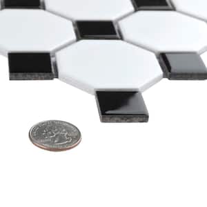 Metro Octagon Matte White w/Black Dot 11-1/2 in. x 11-1/2 in. Porcelain Mosaic (9.38 sq. ft. /Case)
