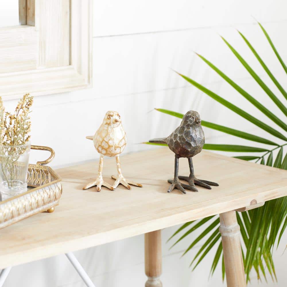 Set of 2 Small Rustic Metal Bird Sculptures