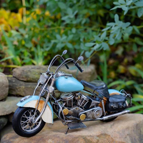 Zaer Ltd. International Vintage Style Metal Model Motorcycles in Light Blue  VA170008-LB - The Home Depot