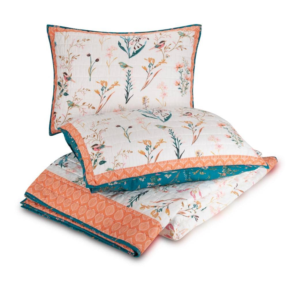 English Garden Pink Floral Reversible Cotton King Quilt Set