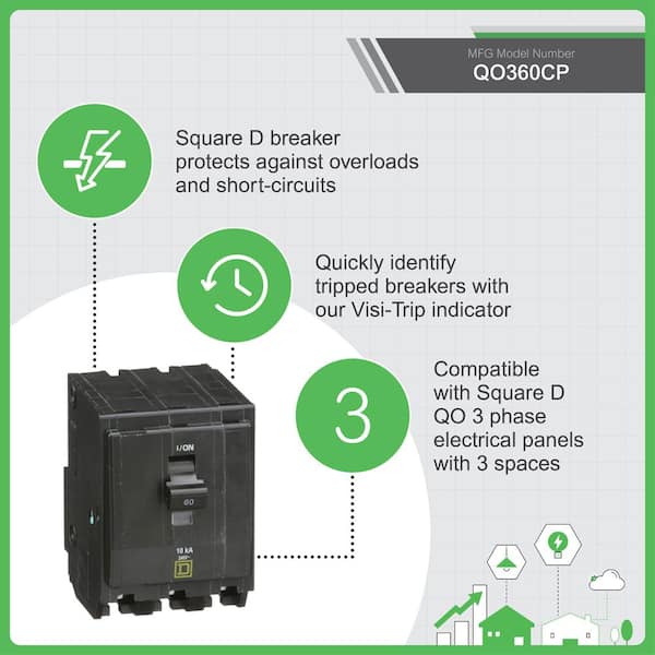 Square D QO 60 Amp 3-Pole Plug-In Circuit Breaker QO360CP - The