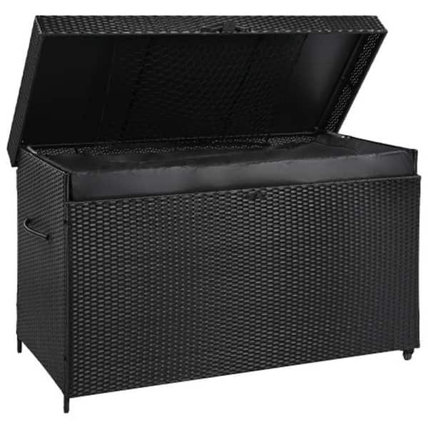200 Gal. 58.7 in. D x 27.6 in. W x 33.5 in. H Black Wicker Outdoor Storage Cabinet with Wheels for All-Weather