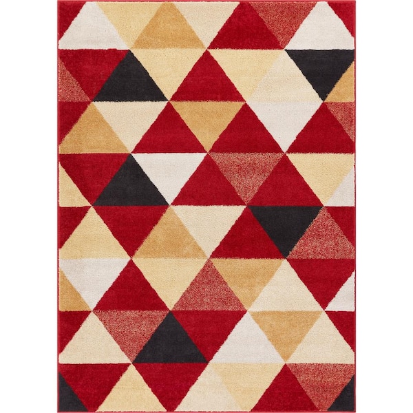Well Woven Mystic Alvin Modern Geometric Red 5 ft. x 7 ft. Mid-Century Triangles Area Rug