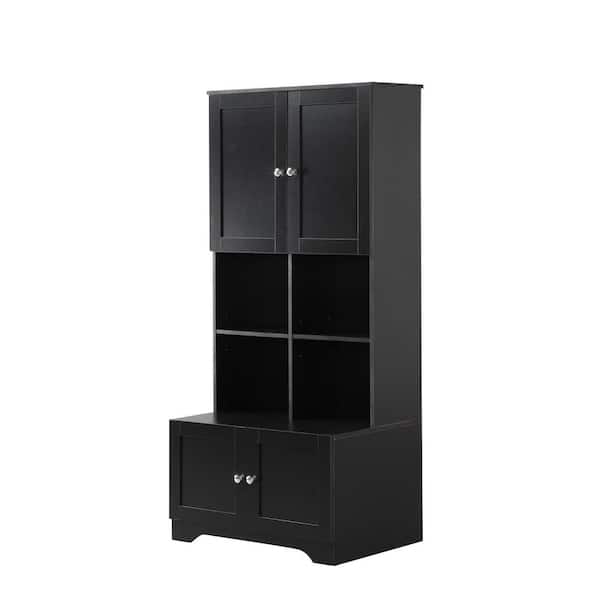 31 in. W x 12 in. D x 67 in. H Black Freestanding Linen Cabinet with 4-Doors, Adjustable Shelves