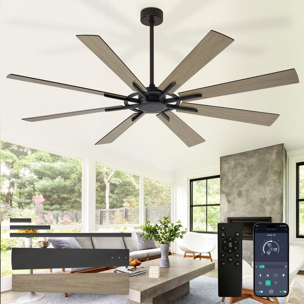 72 in. Wood Brushed Black 8 Blade Downrod Mount Large Ceiling Fans with No Light Included Remote APP Control Timer price history on PriceWatchPro