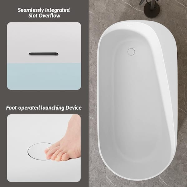 Zeafive Zeo 63 in. x32 in. Solid Surface Stone Resin Freestanding