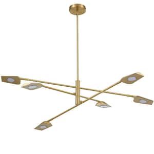 Cari 6-Light Dimmable Integrated LED Aged Brass Shaded Chandelier with White Metal Shade