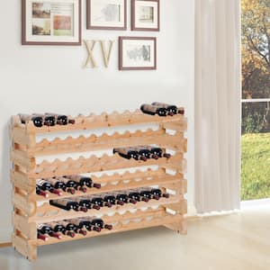 72-Bottle Natural Wood Wine Storage Rack